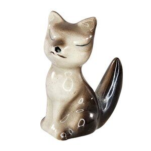 Fred Kaye Fox Sitting Miniature Figurine Brown Wildlife Ceramic Vintage